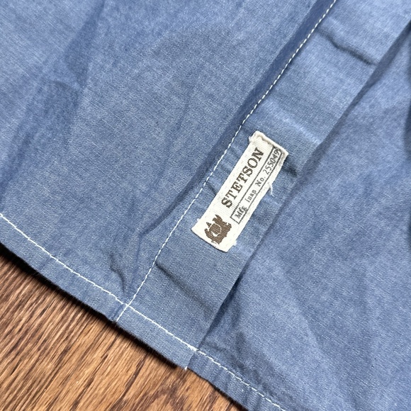 Stetson Chambray Western Pearl Snap Blue L/S Button Shirt Mens Large - Picture 9 of 13